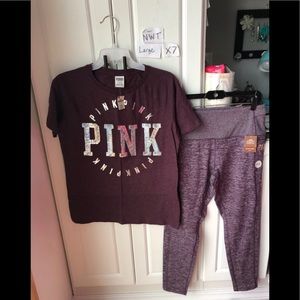 NWT Victoria Secret pink large bling T & leggings